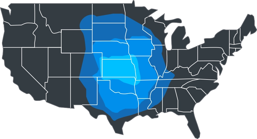 Map of the United States and where Executive Edge Recruiting operates is shown by the blue highlight.